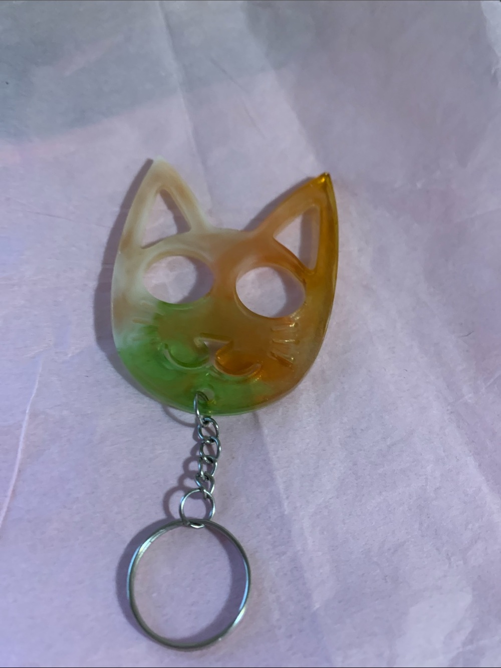 translucent green and yellow Cat Face Keychain Pet Accessory